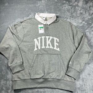 Nike Club Fleece Long-Sleeve Rugby Polo FN3112-063 Gray Heather Size XL NWT